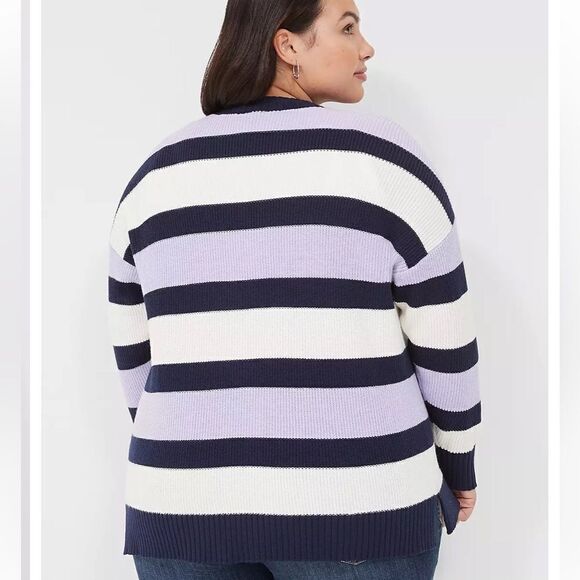 Lane Bryant Open-Front Stripe Cardigan - Picture 2 of 11